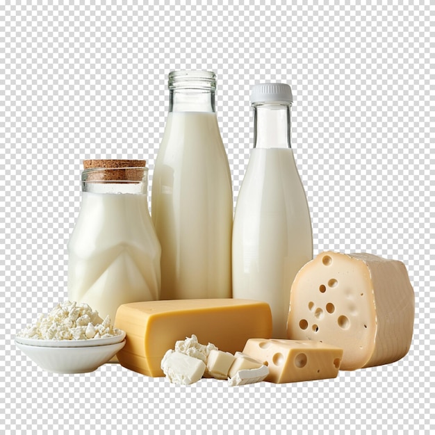 Verse melk en zuivelproducten geïsoleerd op een doorzichtige achtergrond