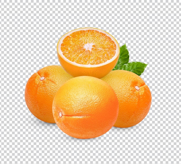 Verse sinaasappel met geïsoleerde bladeren Premium PSD