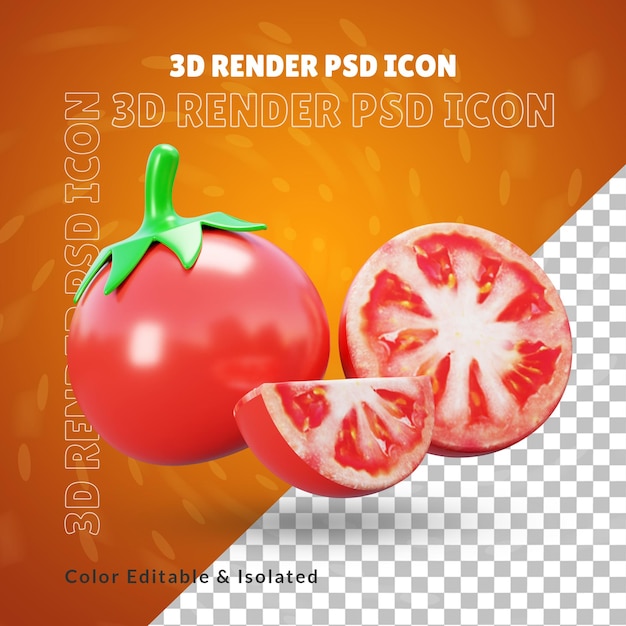 PSD verse tomaten 3d illustratie geïsoleerde of 3d biologische groente tomaten icoon of 3d tomaten icon