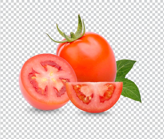 PSD verse tomaten met geïsoleerde bladeren