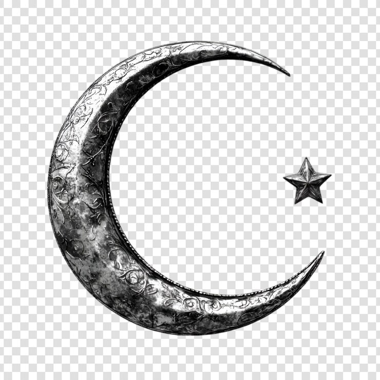 PSD versierde halve maan en sterrenontwerp islamitische symbool metaalkunst