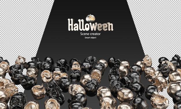 PSD verspreid van zwart metallic en gouden schedels 3d halloween prop