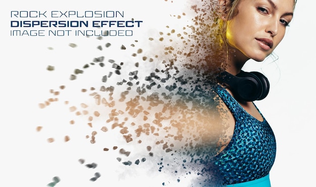 PSD verspreidingsfoto-effect met rock explosion mockup