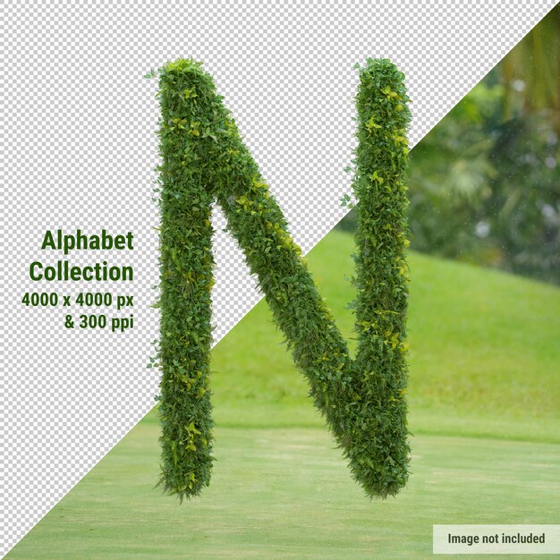 PSD vertical alphabet of garden tree and green leaves, letter n