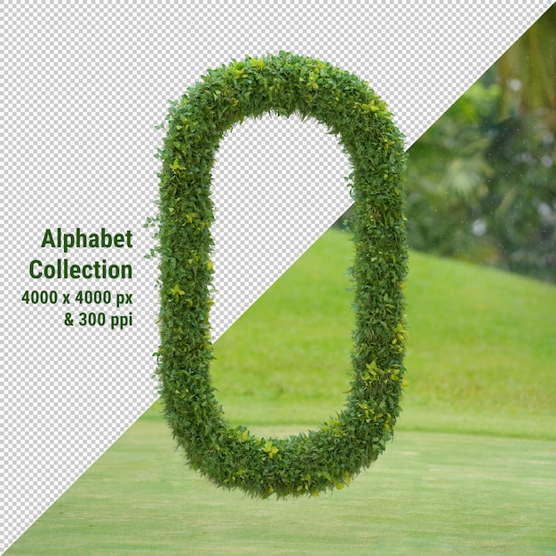 PSD vertical alphabet of garden tree and green leaves, letter o