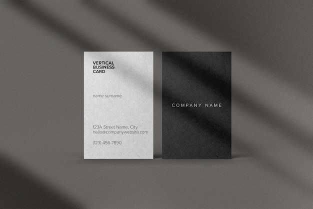 PSD vertical business card mockup with overlay shadow