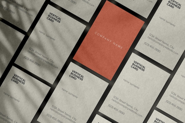 Vertical Business Card Mockup with overlay shadow