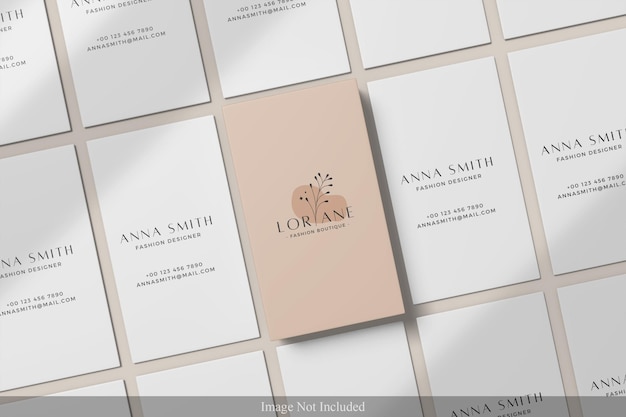 Vertical business card mockup with shadow overlay