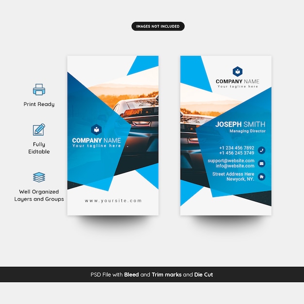 Vertical business card template for rental car