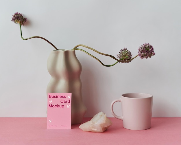 Vertical business card with vase mockup