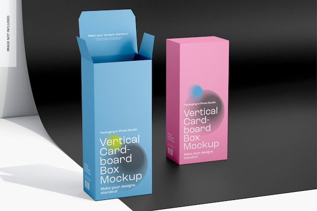 PSD vertical cardboard boxes mockup, left view