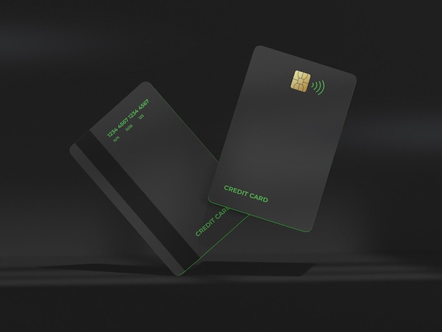 PSD vertical credit card mockup floating on background with window ambient shadow