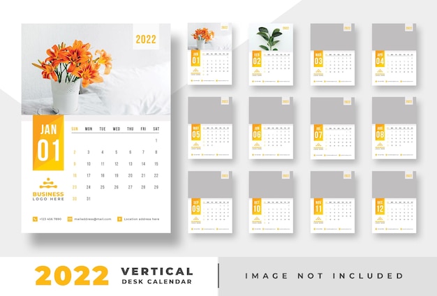 PSD vertical desk calendar 2022 print ready template