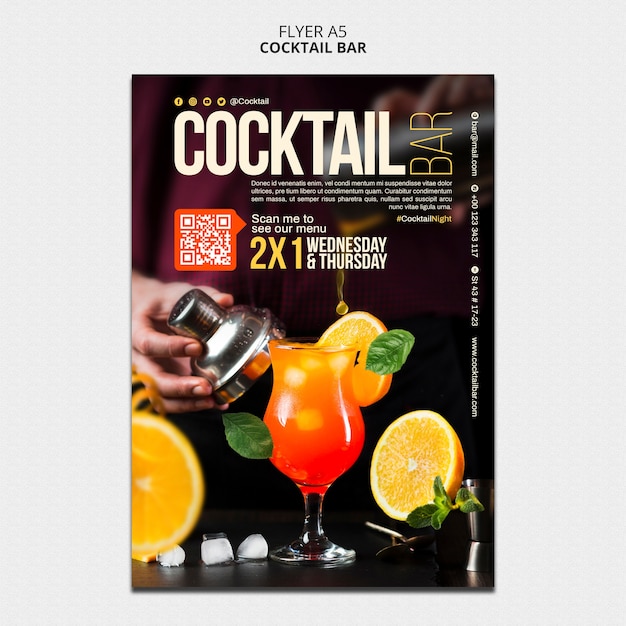 PSD modello di volantino verticale per cocktail bar