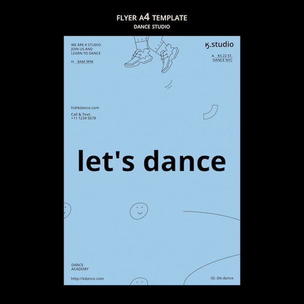 PSD vertical flyer template for dance studio classes