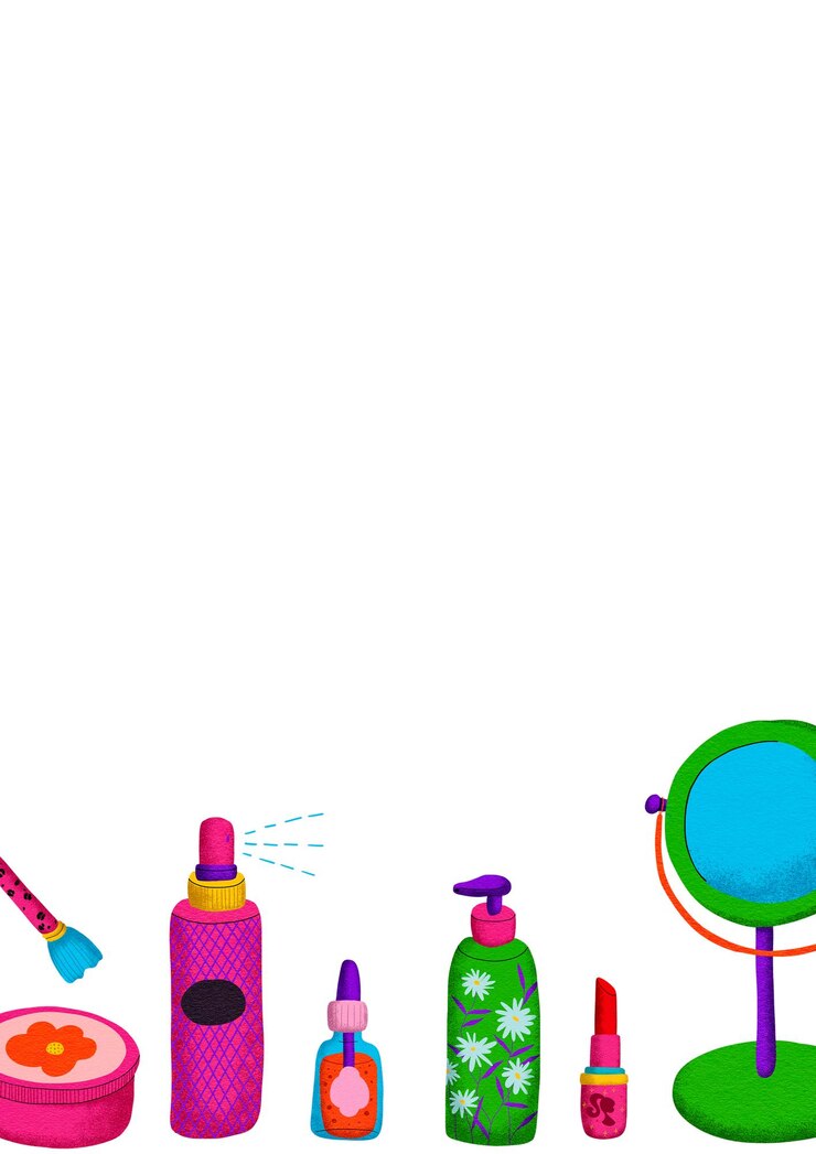 PSD vertical frame cosmetics digital painting with cartoon lines bright colors in a pop art style