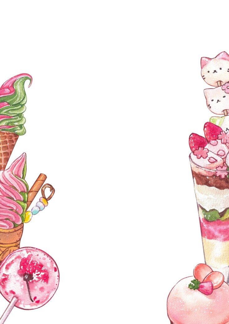 PSD вертикальная рамка с розовой акварельной живописью sakura desserts ручной иллюстрацией