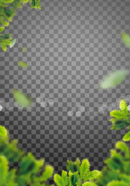 Vertical frame of green foliage template on a transparent background