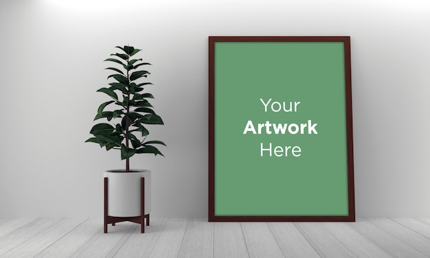 Вертикальный каркас на полу макет дизайн с зеленым растением
