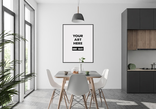 PSD vertical frame mockup in dining room