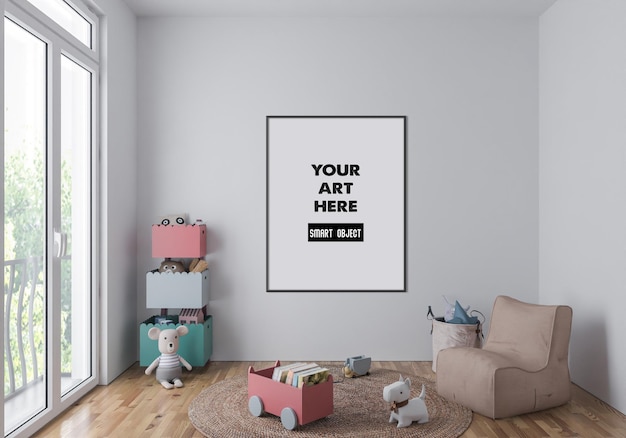 PSD vertical frame mockup in kids room