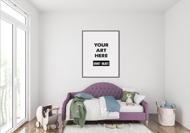 PSD vertical frame mockup in kids room