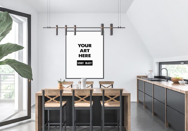 Vertical frame mockup in kitchen