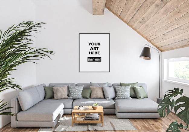 Vertical frame mockup in living room