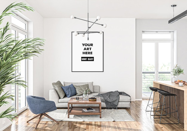 Vertical frame mockup in living room