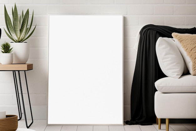 PSD vertical frame mockup in minimalist white interior