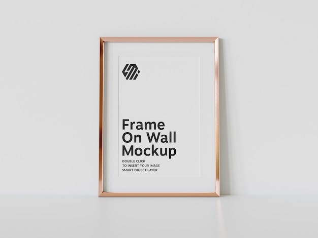 Vertical Golden Frame Leaning On Floor Mockup