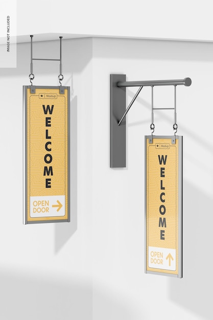 Vertical hanging sign mockup, left view