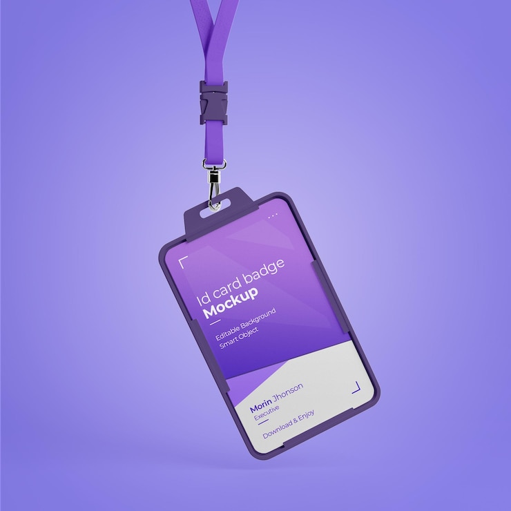 PSD vertical id card with holder mockup