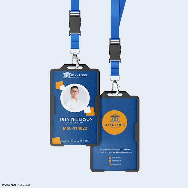 vertical id card with holder mockup