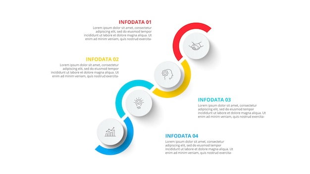 PSD modello di progettazione infografica verticale con quattro elementi circolari e zig zag