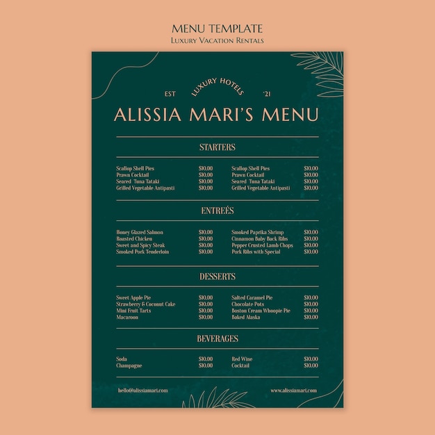 Vertical menu template for luxury vacation rentals