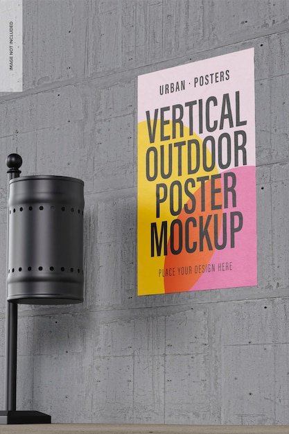 Vertical outdoor poster mockup, low angle view