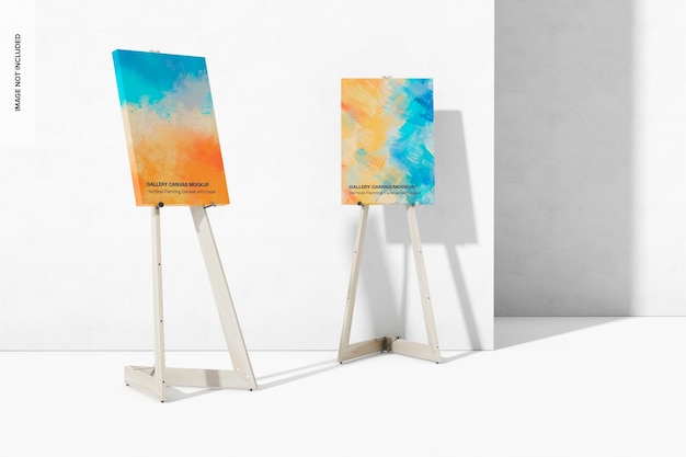 PSD vertical painting canvas with easel mockup