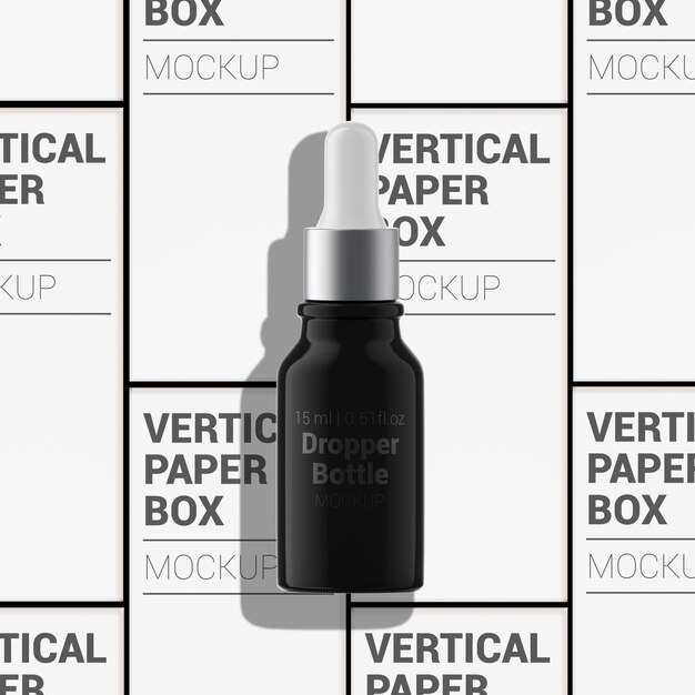 Vertical paper box and dropper bottle mockup