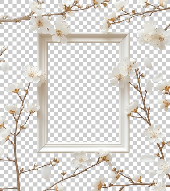 PSD quadro fotografico verticale con un fiore di ciliegio bianco decorativo la tua foto con stile vintage floreale ai generato png trasparente