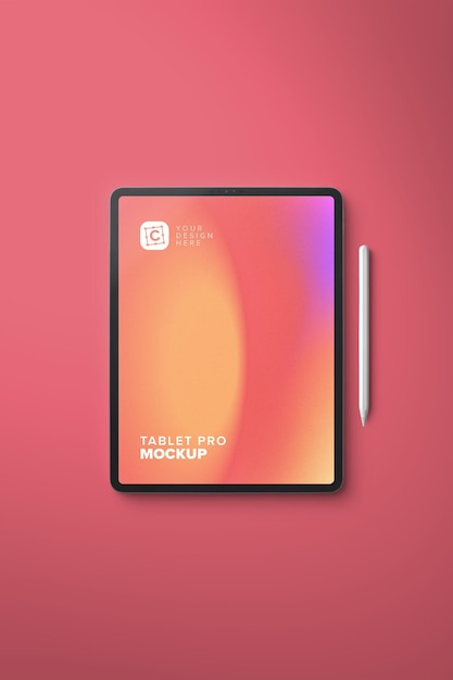 PSD vertical portrait pro tablet mockup for digital art with pen