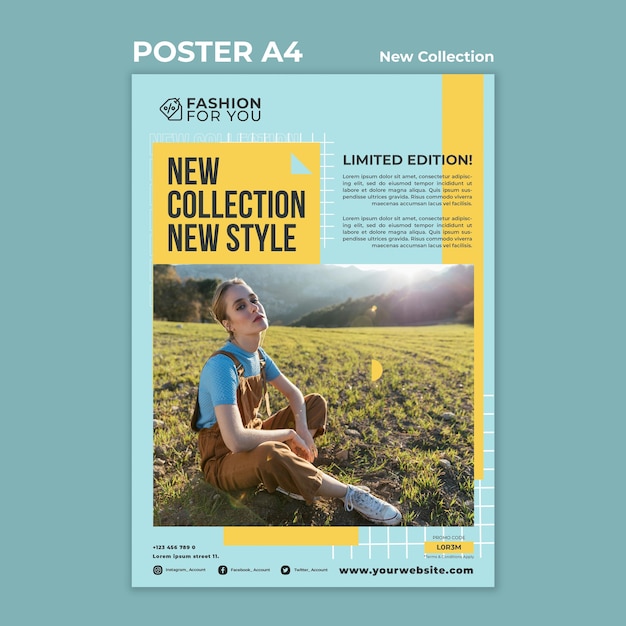 PSD vertical poster for fashion collection with woman in nature