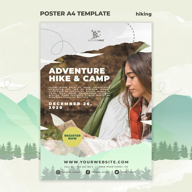 PSD 自然ハイキング用の縦型ポスター