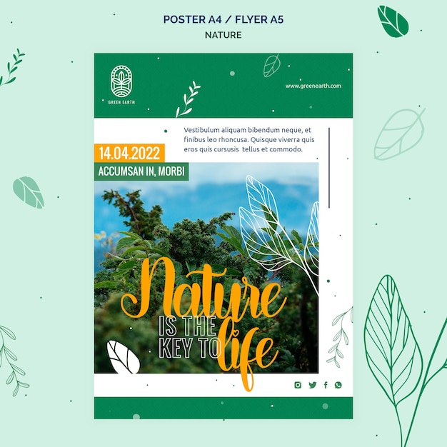 PSD poster verticale per la natura con paesaggio di vita selvaggia