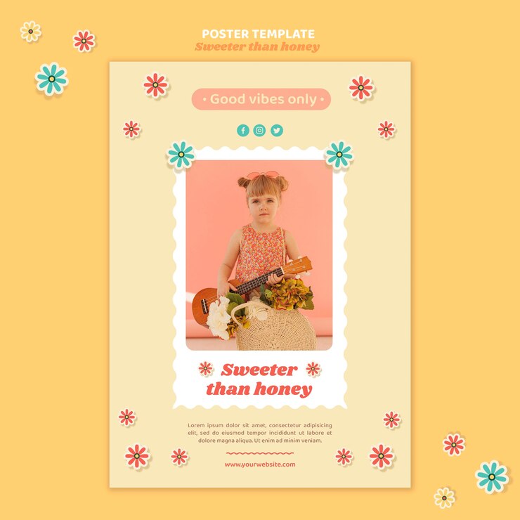 PSD vertical poster template for children with flowers