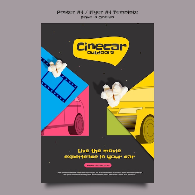 PSD vertical poster template for drive-in cinema experience