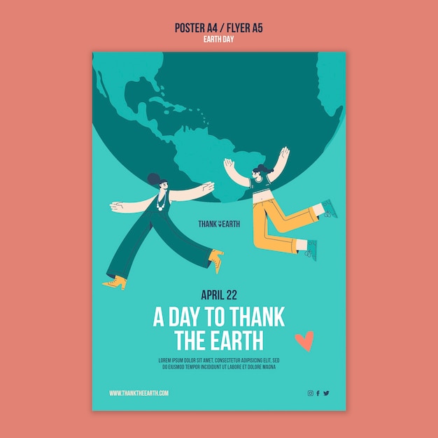 PSD vertical poster template for earth day with people and planet