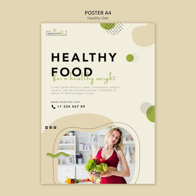 PSD Вертикальный шаблон плаката для здорового питания