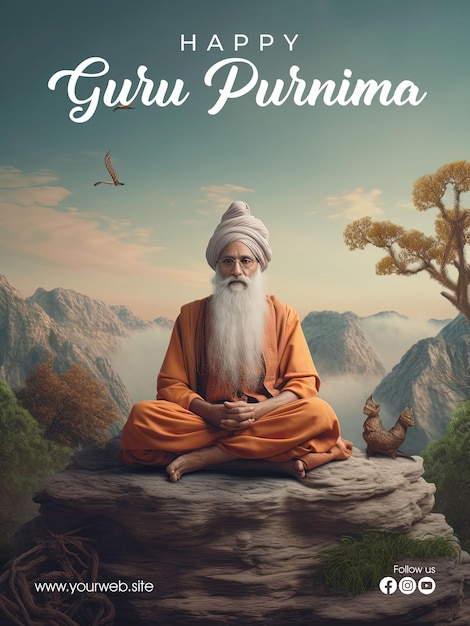 PSD modello di poster verticale per guru purnima