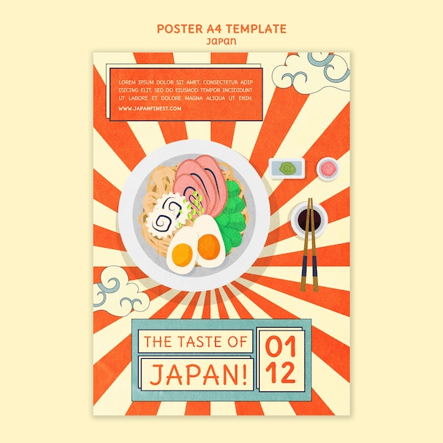 Modello di poster verticale per ristorante di cucina giapponese